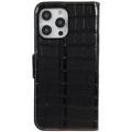 iPhone 14 Pro Max Læderpung - Crocodile - Sort