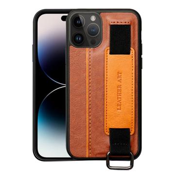 Til iPhone 14 Pro Max PU Læderbelagt TPU Kickstand Case Kortholder Kontrastfarve Håndstrop Anti-drop telefoncover