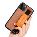 Til iPhone 14 Pro Max PU Læderbelagt TPU Kickstand Case Kortholder Kontrastfarve Håndstrop Anti-drop telefoncover