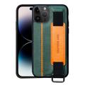 Dobbeltfarvet iPhone 14 Pro Max Belagt Cover med Håndrem og Kortholder - Grøn