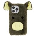 Fluffy Plush iPhone 14 Pro Hybrid Cover - Grøn Gris