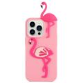 3D Cartoon iPhone 14 Pro TPU Cover - Flamingo