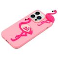 3D Cartoon iPhone 14 Pro TPU Cover - Flamingo