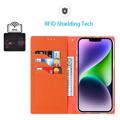 iPhone 14 Læderpung Cover med RFID - Orange