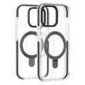 iPhone 15 Plus Anti-ridse TPU+akryl telefonbagside kompatibel med MagSafe Kickstand Clear telefoncover - sort