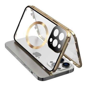 iPhone 15 Pro Max - cover i dobbeltsidet HD-hærdet glas, kompatibelt med MagSafe - guld