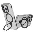 iPhone 15 Pro TPU+akryl gennemsigtigt telefonetui Metalring Kickstand Cover Kompatibel med MagSafe - Sort