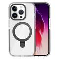 iPhone 15 Pro TPU+akryl gennemsigtigt telefonetui Metalring Kickstand Cover Kompatibel med MagSafe - Sort