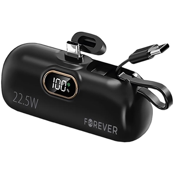Forever MTB-100 USB-C Mini Power Bank 5000mAh - 22.5W - Sort