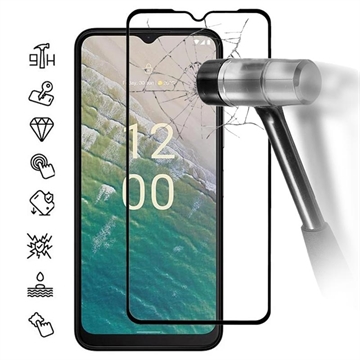 Nokia C32 Skærmbeskyttelse Hærdet Glas - Full Fit - Sort Kant