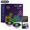 G01 Smart sekskantede RGB LED-vægpaneler med styring via Tuya- og Smart Life-appen - 15 stk.