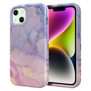 Stylish Gradient iPhone 14 Plus Hybrid Cover - Marmor - Lilla
