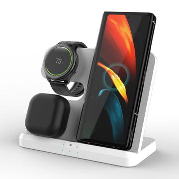 GY-Q10B 3-i-1 hurtigoplader trådløs opladestation til Qi-standardtelefoner / Samsung Galaxy Watch / høretelefoner - hvid