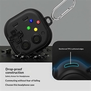 Samsung Galaxy Buds 4/4 Pro-etui i gaming-controller-stil med karabinhage og rengøringsværktøj - sort