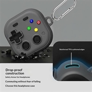 Samsung Galaxy Buds 4/4 Pro-etui i gaming-controller-stil med karabinhage og rengøringsværktøj - grå