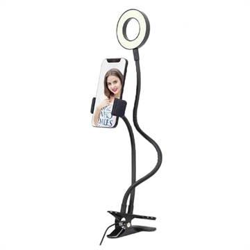 Gembird LED selfie ring lys med telefonholder - Sort