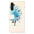 Glam Series Samsung Galaxy A14 Pung Taske - Blomstrende Træ / Blå