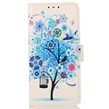 Glam Series Samsung Galaxy S21 FE 5G Pung Cover - Blomstrede Træ / Blå