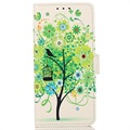 Glam Series Samsung Galaxy S21 FE 5G Pung Cover - Blomstrede Træ / Grøn