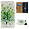 Glam Series Samsung Galaxy A50 Pung Taske - Blomstrede Træ / Grøn