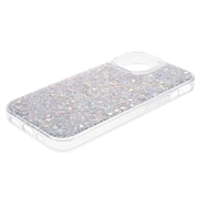 iPhone 15 Plus Glitter Flakes TPU Cover - Sølv