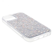 iPhone 15 Plus Glitter Flakes TPU Cover - Sølv