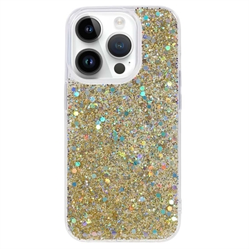 iPhone 15 Pro Glitter Flakes TPU Cover - Guld