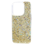 iPhone 15 Pro Glitter Flakes TPU Cover - Guld