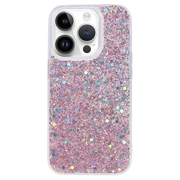 iPhone 15 Pro Glitter Flakes TPU Cover - Pink