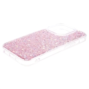 iPhone 15 Pro Glitter Flakes TPU Cover - Pink