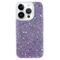 iPhone 15 Pro Glitter Flakes TPU Cover - Lilla