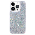 iPhone 15 Pro Glitter Flakes TPU Cover - Sølv