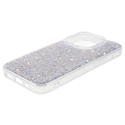iPhone 15 Pro Glitter Flakes TPU Cover - Sølv