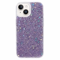 iPhone 15 Glitter Flakes TPU Cover - Lilla