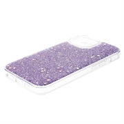iPhone 15 Glitter Flakes TPU Cover - Lilla