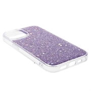 iPhone 15 Glitter Flakes TPU Cover - Lilla