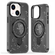 iPhone 15 Glitter Hybrid cover med kickstand - MagSafe-kompatibel - Sort