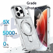 iPhone 17 Pro Glitter Hybrid cover med kickstand - MagSafe-kompatibel - Gennemsigtig