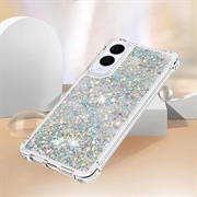 Samsung Galaxy S25 Edge Glitter Quicksand TPU Cover - Sølv hjerter