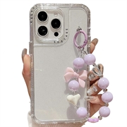 iPhone 16 Pro Max Glitter stødsikkert hybrid cover med håndledsrem - gennemsigtig
