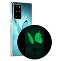 Samsung Galaxy Note20 Ultra Glow in the Dark TPU Cover - Blå / Sommerfugl
