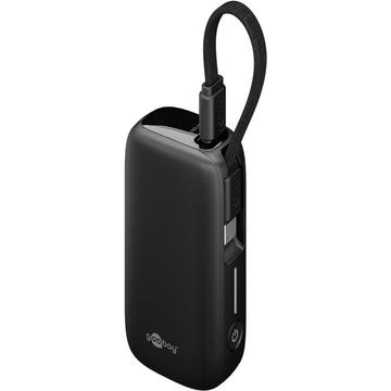 Goobay 5000mAh Powerbank med indbygget USB-C-kabel - 20W - Sort