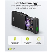 Goobay GaN Dobbelt hurtigoplader 90° Flat - 65W, USB-C & USB-A - Sort