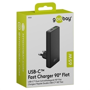 Goobay GaN Dobbelt hurtigoplader 90° Flat - 65W, USB-C & USB-A - Sort