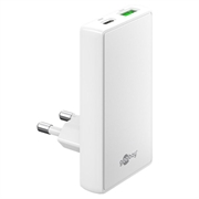 Goobay GaN Dobbelt hurtigoplader 90° Flat - 65W, USB-C & USB-A - Hvid