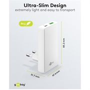 Goobay GaN Dobbelt hurtigoplader 90° Flat - 65W, USB-C & USB-A - Hvid