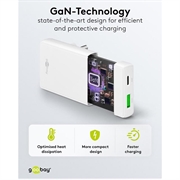 Goobay GaN Dobbelt hurtigoplader 90° Flat - 65W, USB-C & USB-A - Hvid
