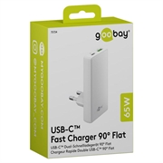 Goobay GaN Dobbelt hurtigoplader 90° Flat - 65W, USB-C & USB-A - Hvid