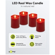 Goobay LED ægte vokslys med 3D-væv og timerfunktion - 4 stk. - Rød