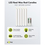 Goobay LED stearinlys af ægte voks med fjernbetjening - 5 stk. - Hvid